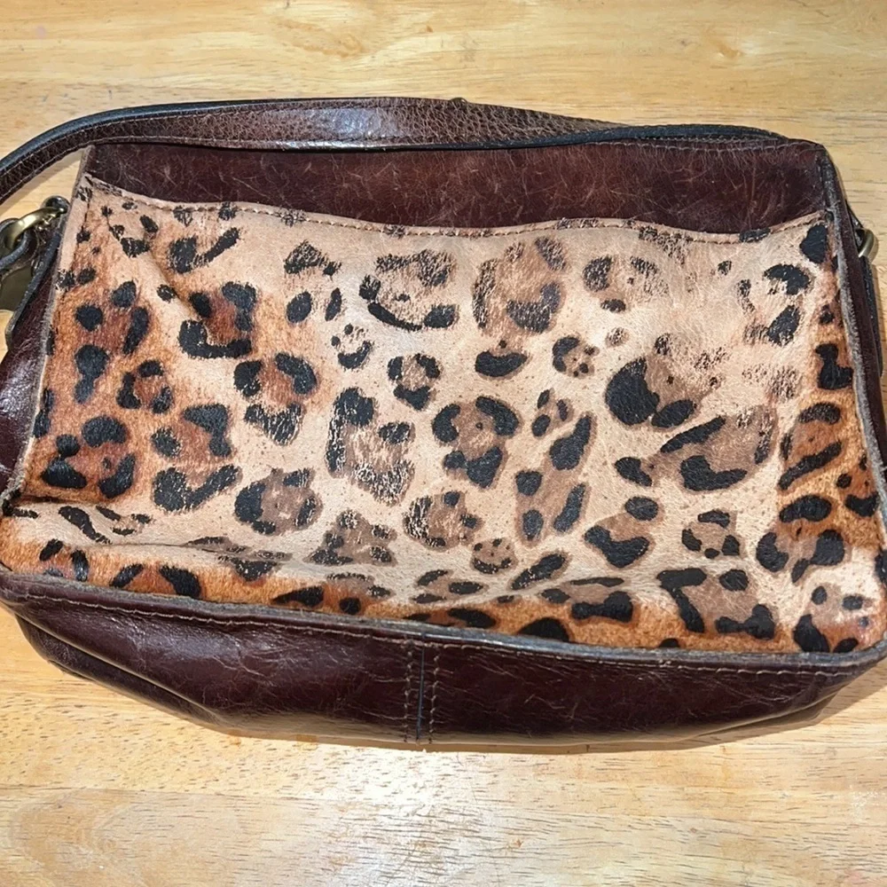 Patricia Nash Nazaire Cheetah Print Brown Leather Crossbody Bag